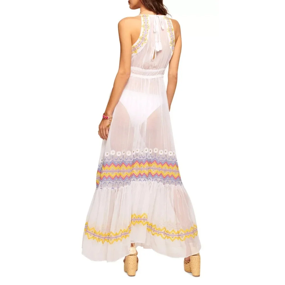 NEW Ramy Brook Sienna Embroidered Chiffon Swim Cover-Up Maxi Dress White XL $365 - Picture 14 of 16